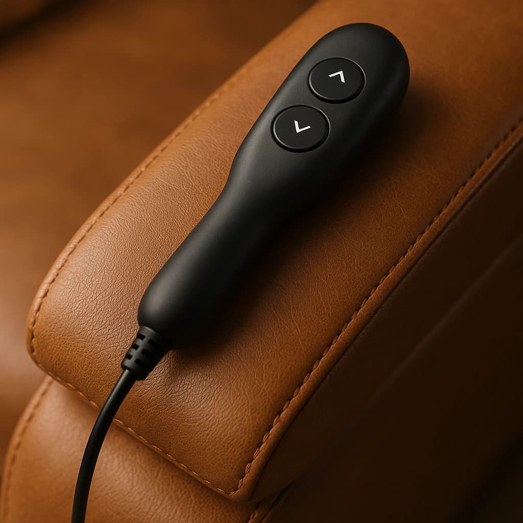 Controle elétrico da poltrona sobre o braço de couro